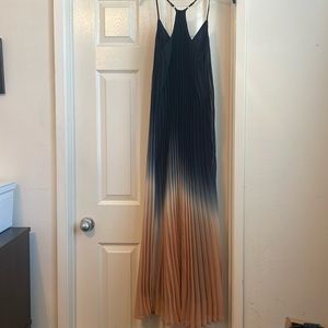 Beautiful navy and peach ombré slight V neck dress. XS. NWOT
